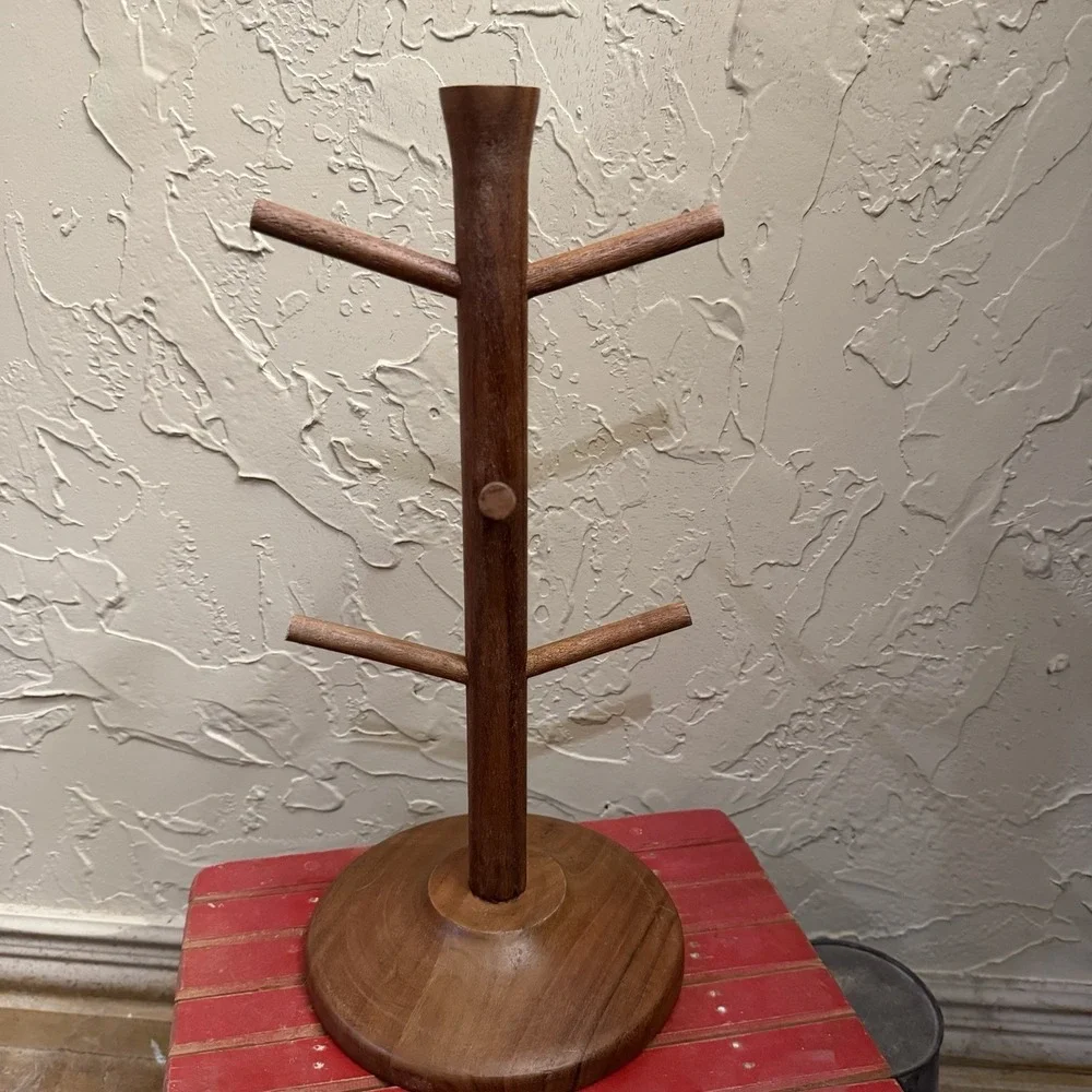 Hearth and Hand Magnolia Wood Mug Holder Stand Tree 6 Pegs for Mugs 15